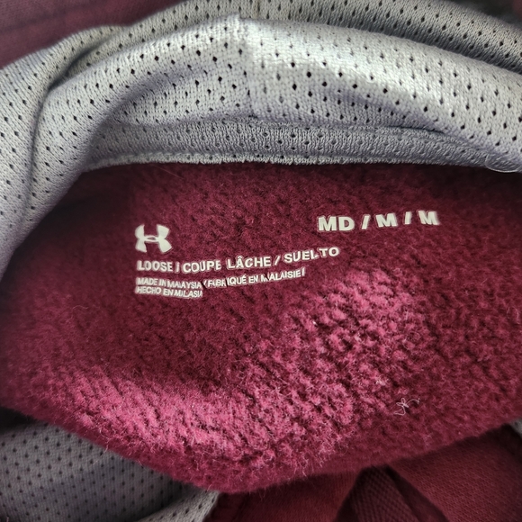Under Armor Hoodie Men M Hustle Burgundy Fleece Pull Over Casual Warm Y2K Winter - Picture 13 of 16